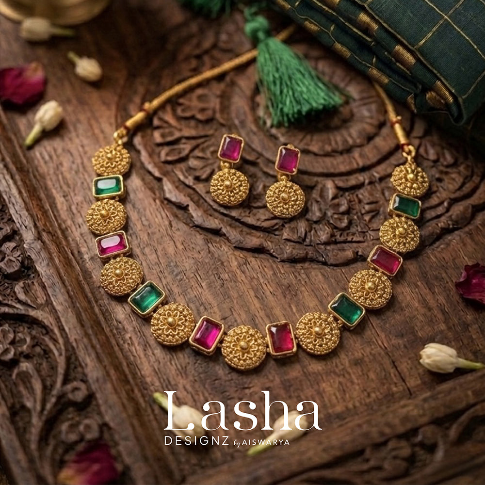 Aadhira Traditional Ruby &amp; Emerald Necklace Set