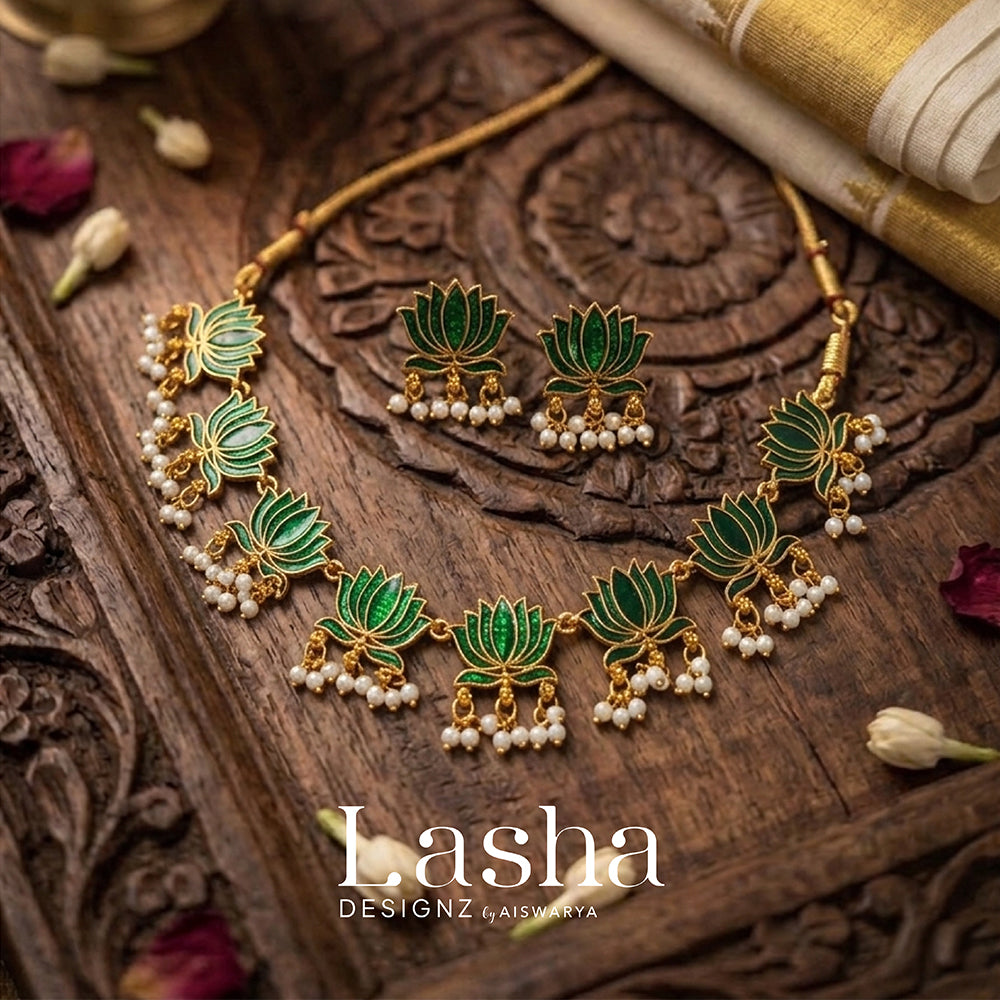 Padma Green Lotus Motif Necklace Set