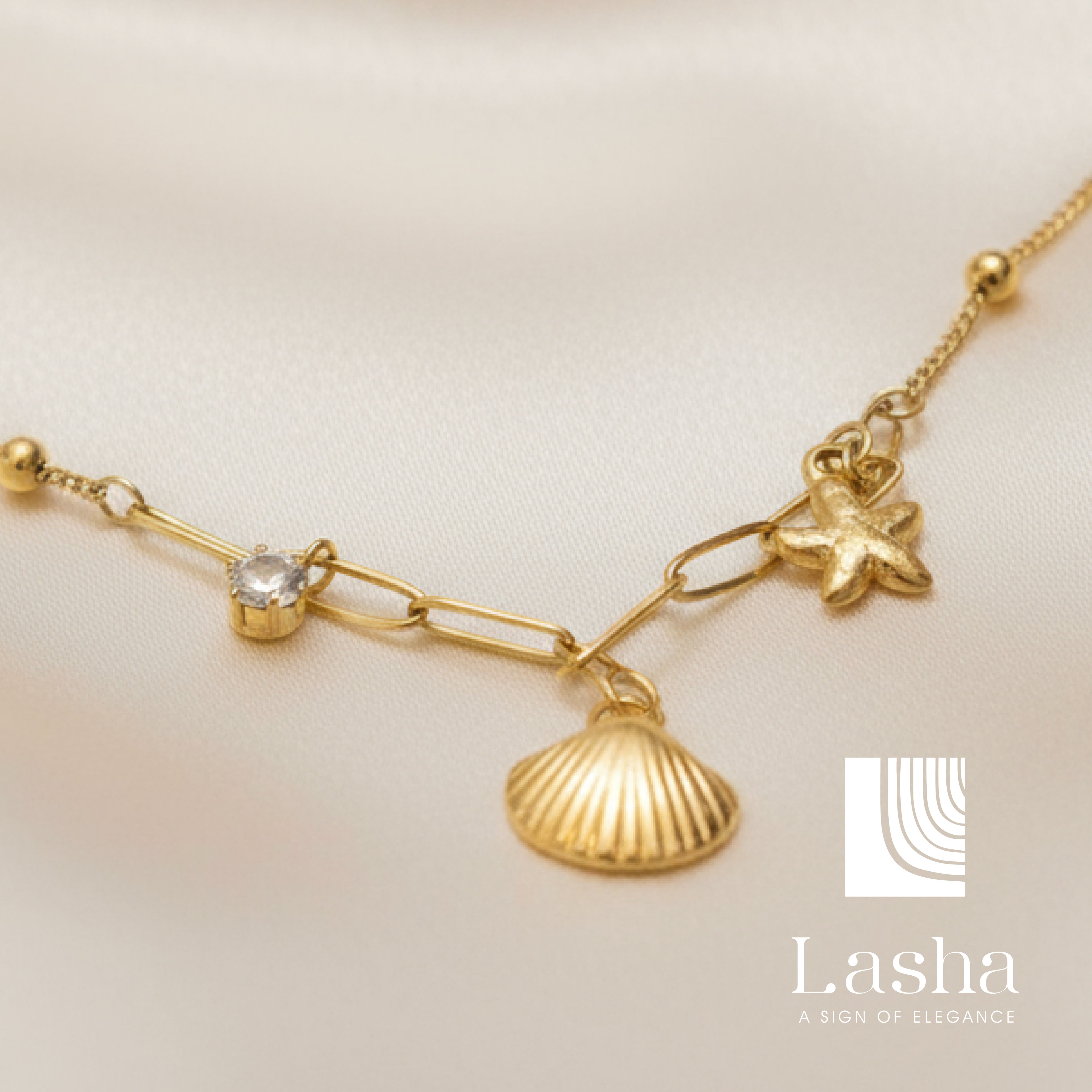 Gold Seashell & Starfish Charm Necklace - Necklace